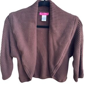 Enough About Me Brown Ribbed Open Front Cardigan‎ Shawl Collar Batwing Sleeve S